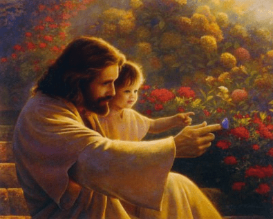 Jesus, teaching about flowers - Artist unknown