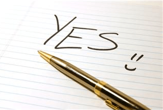 "Yes" written on lined paper