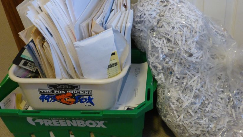 papers and shredded paper